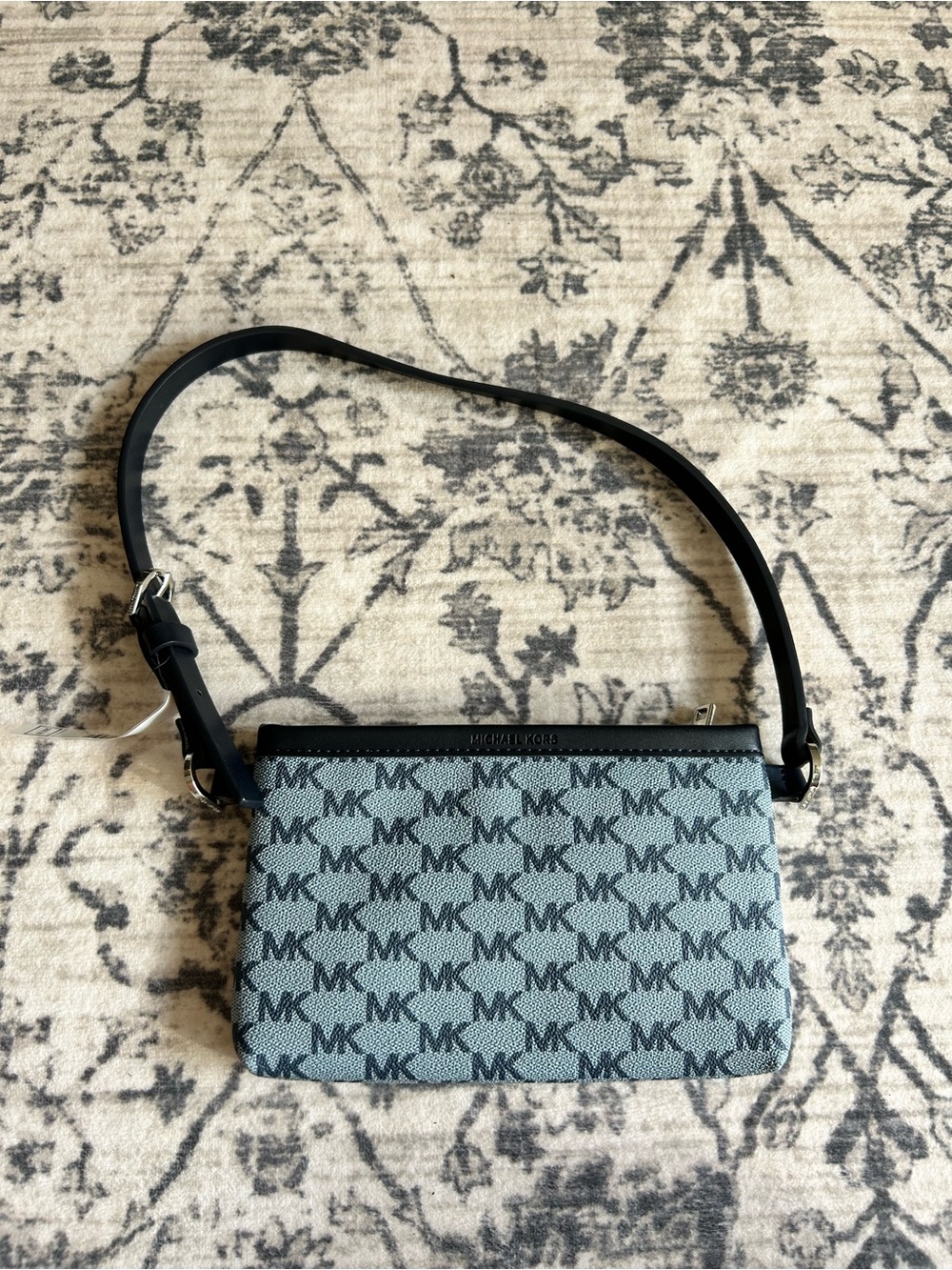 Michael Kors Blue MK Logo Crossbody Pouch with Black Strap